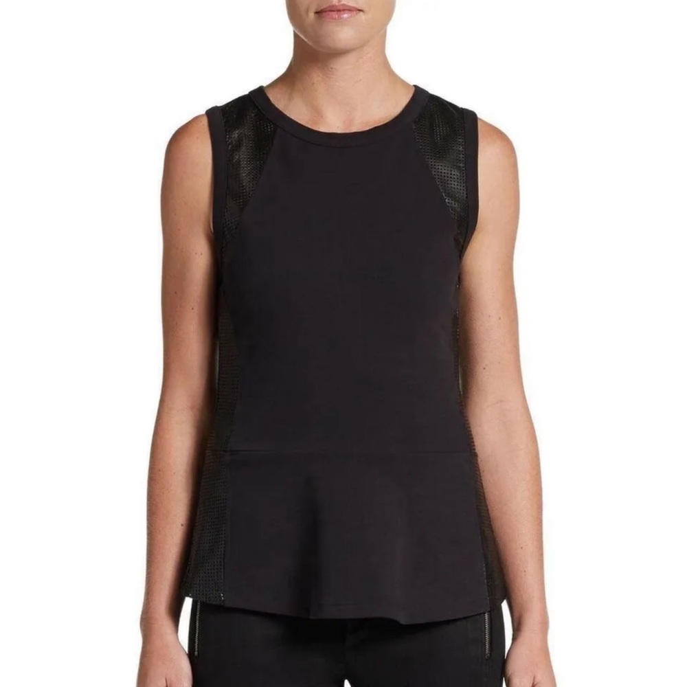 AIKO black sleeveless perforated leather Jann peplum tank top S NEW